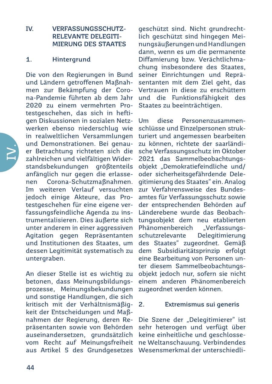 Seite 44 des Verfassungsschutzbericht 2022 Saarland