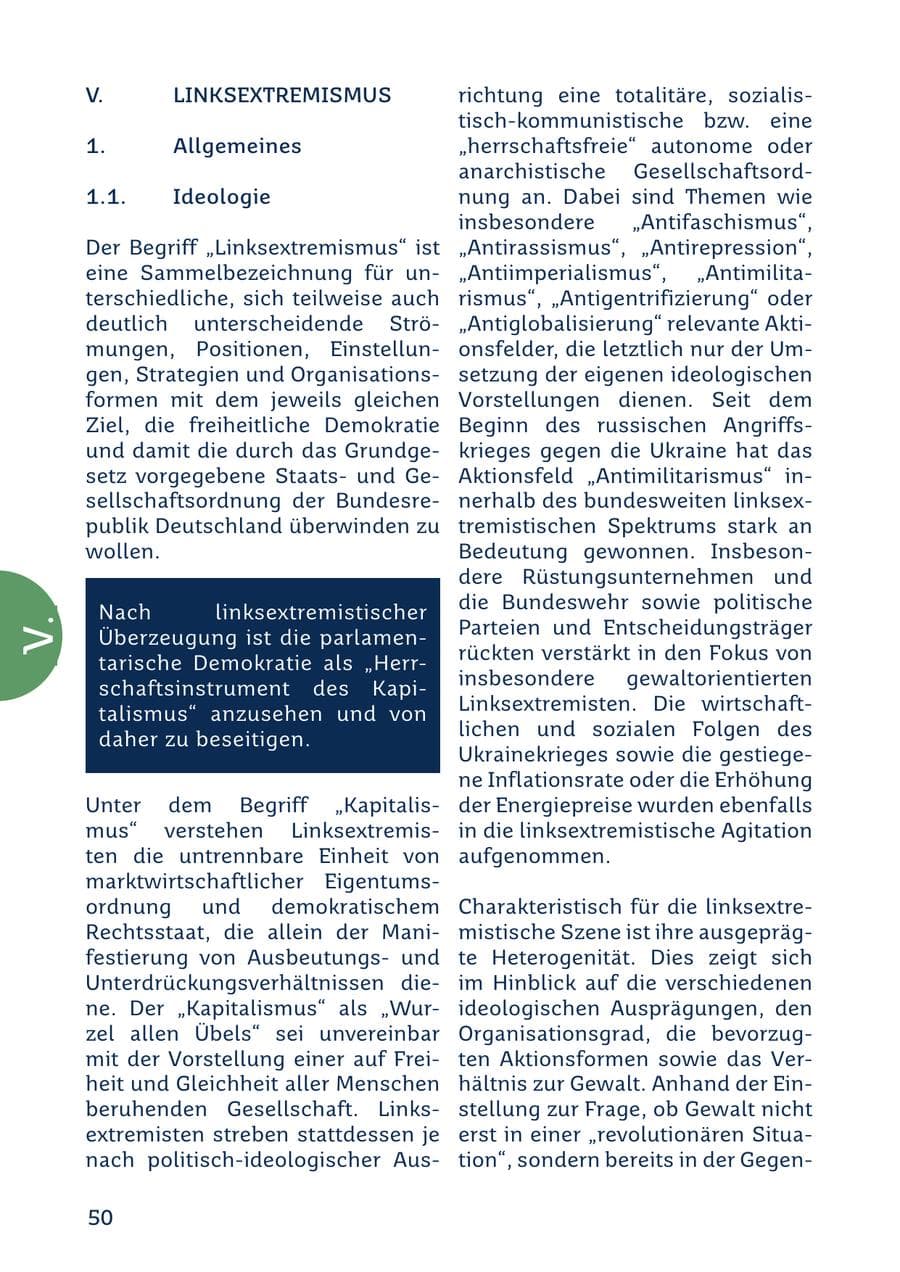 Seite 50 des Verfassungsschutzbericht 2022 Saarland