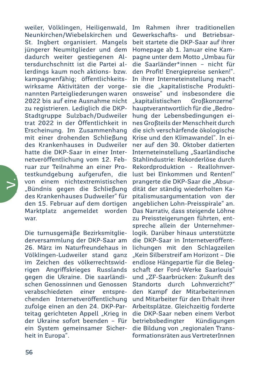 Seite 56 des Verfassungsschutzbericht 2022 Saarland