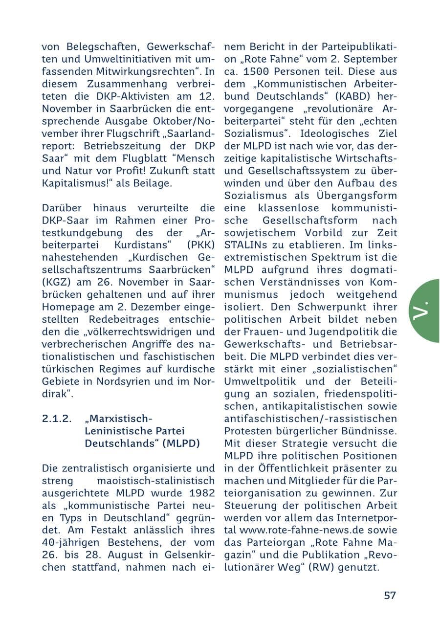 Seite 57 des Verfassungsschutzbericht 2022 Saarland