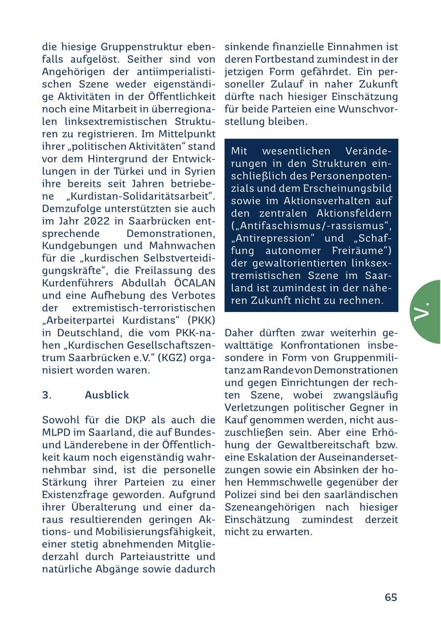 Seite 65 des Verfassungsschutzbericht 2022 Saarland