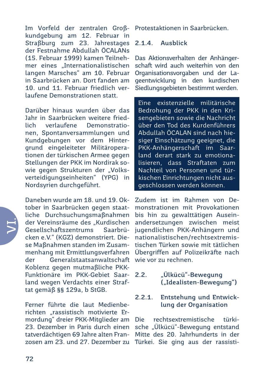 Seite 72 des Verfassungsschutzbericht 2022 Saarland