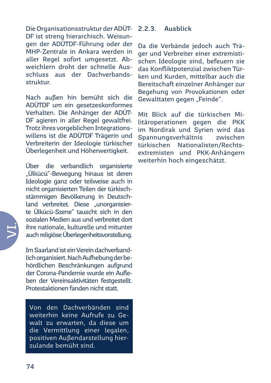 Seite 74 des Verfassungsschutzbericht 2022 Saarland
