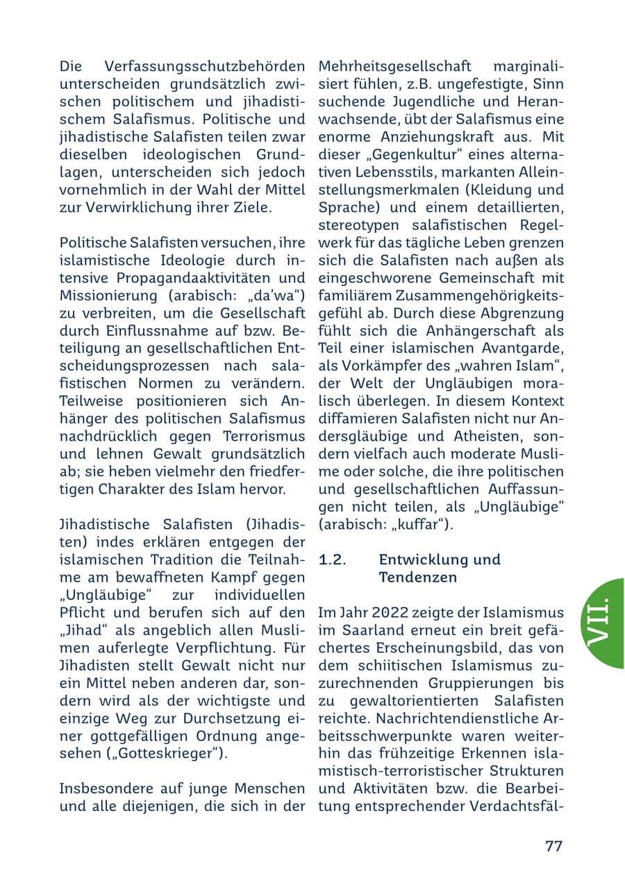 Seite 77 des Verfassungsschutzbericht 2022 Saarland