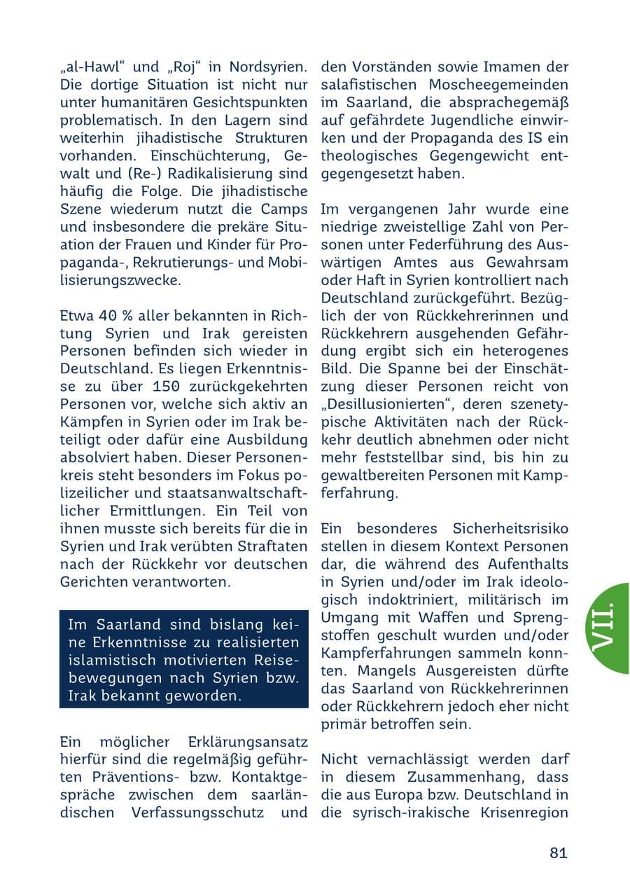 Seite 81 des Verfassungsschutzbericht 2022 Saarland