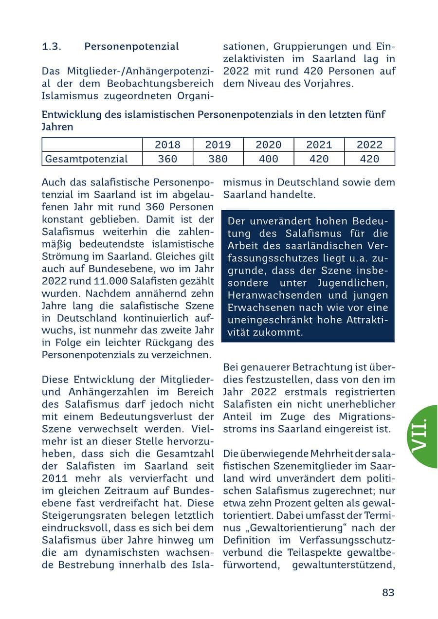 Seite 83 des Verfassungsschutzbericht 2022 Saarland