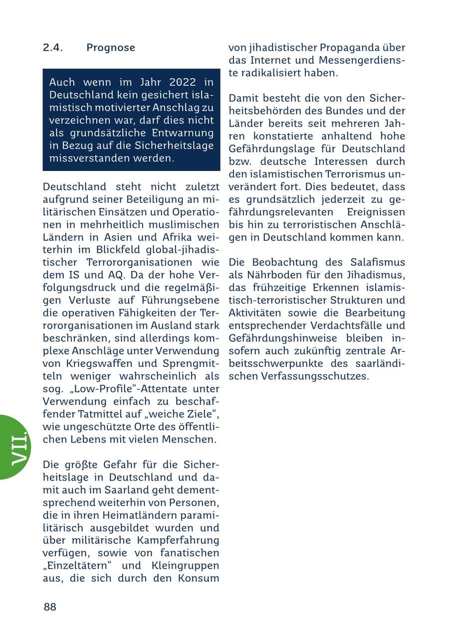 Seite 88 des Verfassungsschutzbericht 2022 Saarland