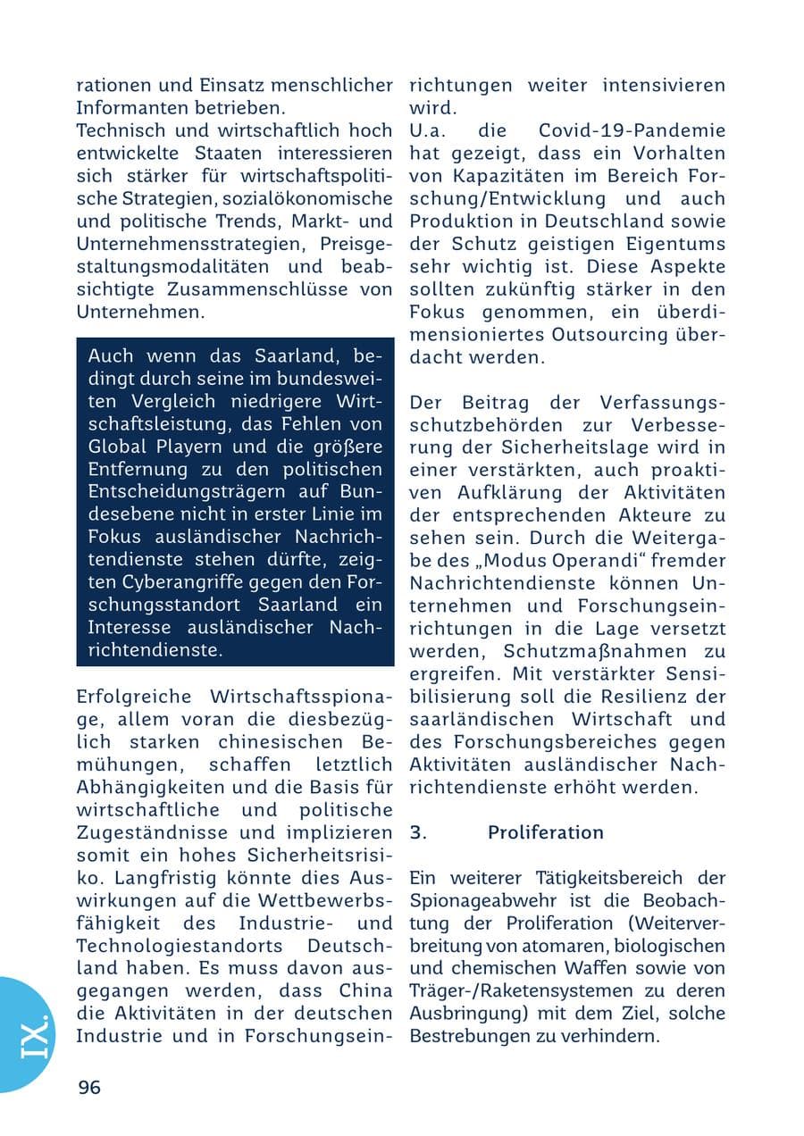 Seite 96 des Verfassungsschutzbericht 2022 Saarland