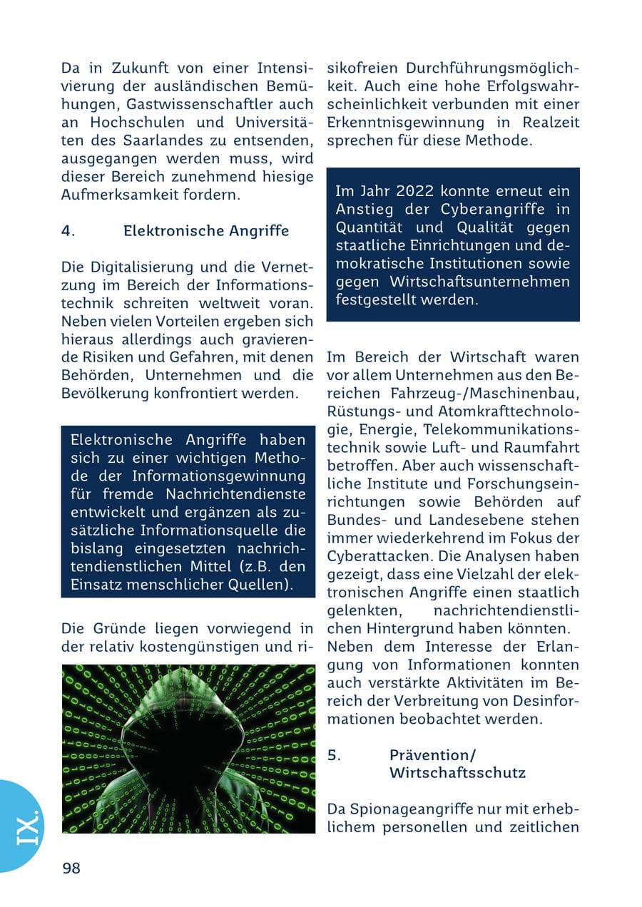 Seite 98 des Verfassungsschutzbericht 2022 Saarland