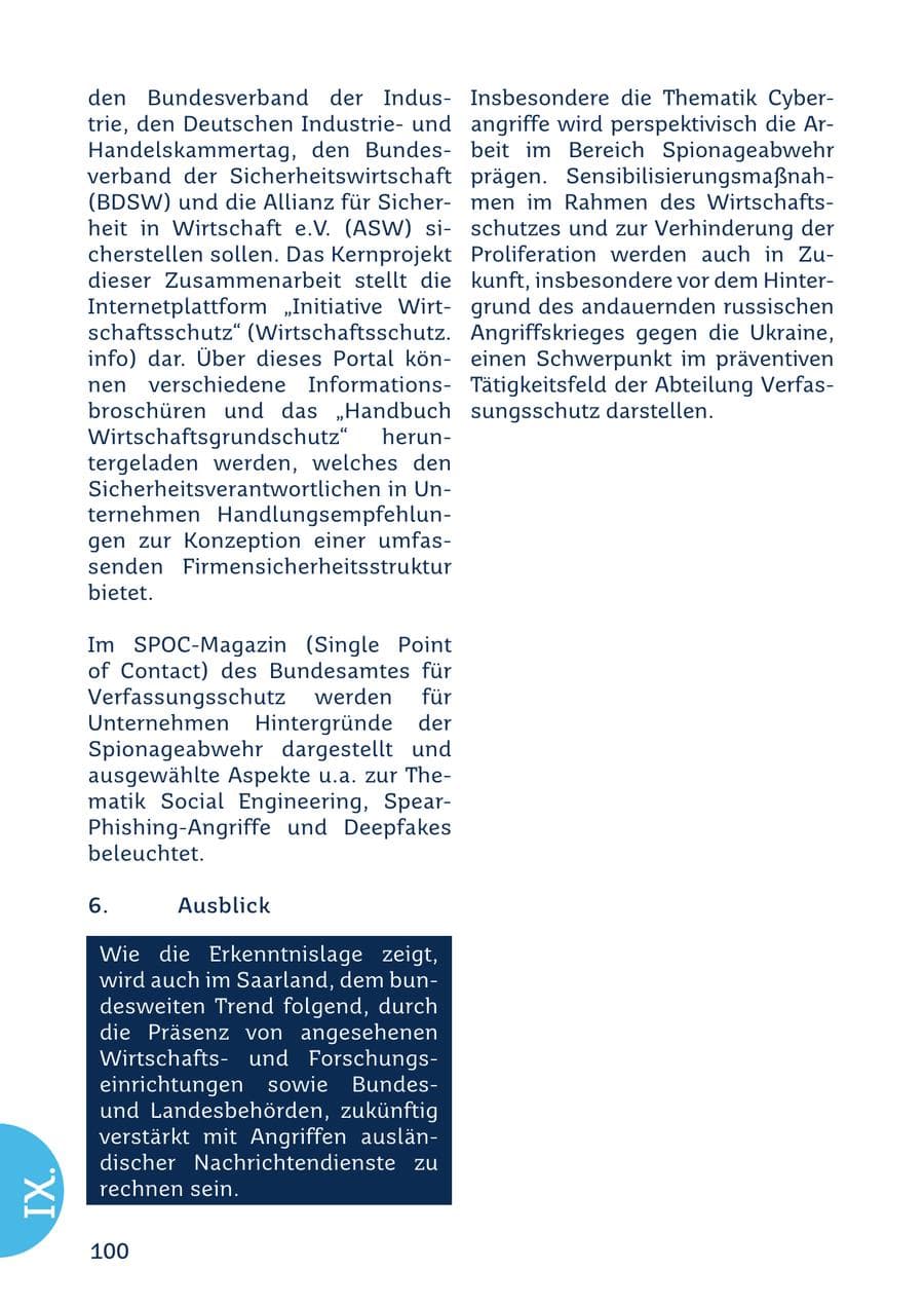 Seite 100 des Verfassungsschutzbericht 2022 Saarland