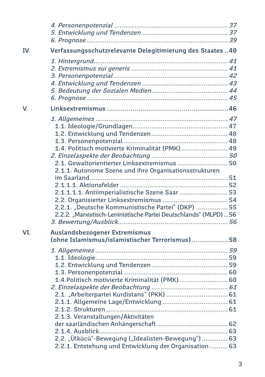 Seite 3 des Verfassungsschutzbericht 2023 Saarland