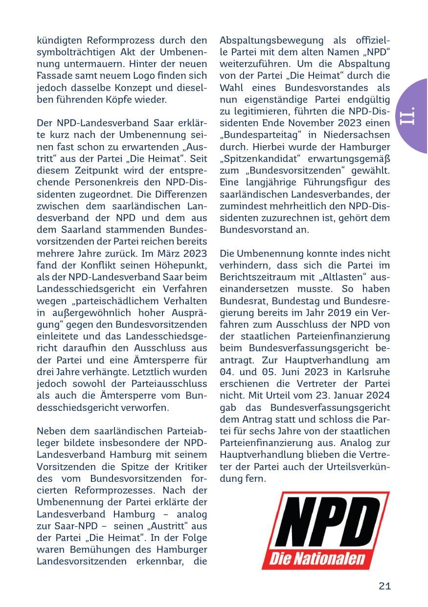 Seite 21 des Verfassungsschutzbericht 2023 Saarland