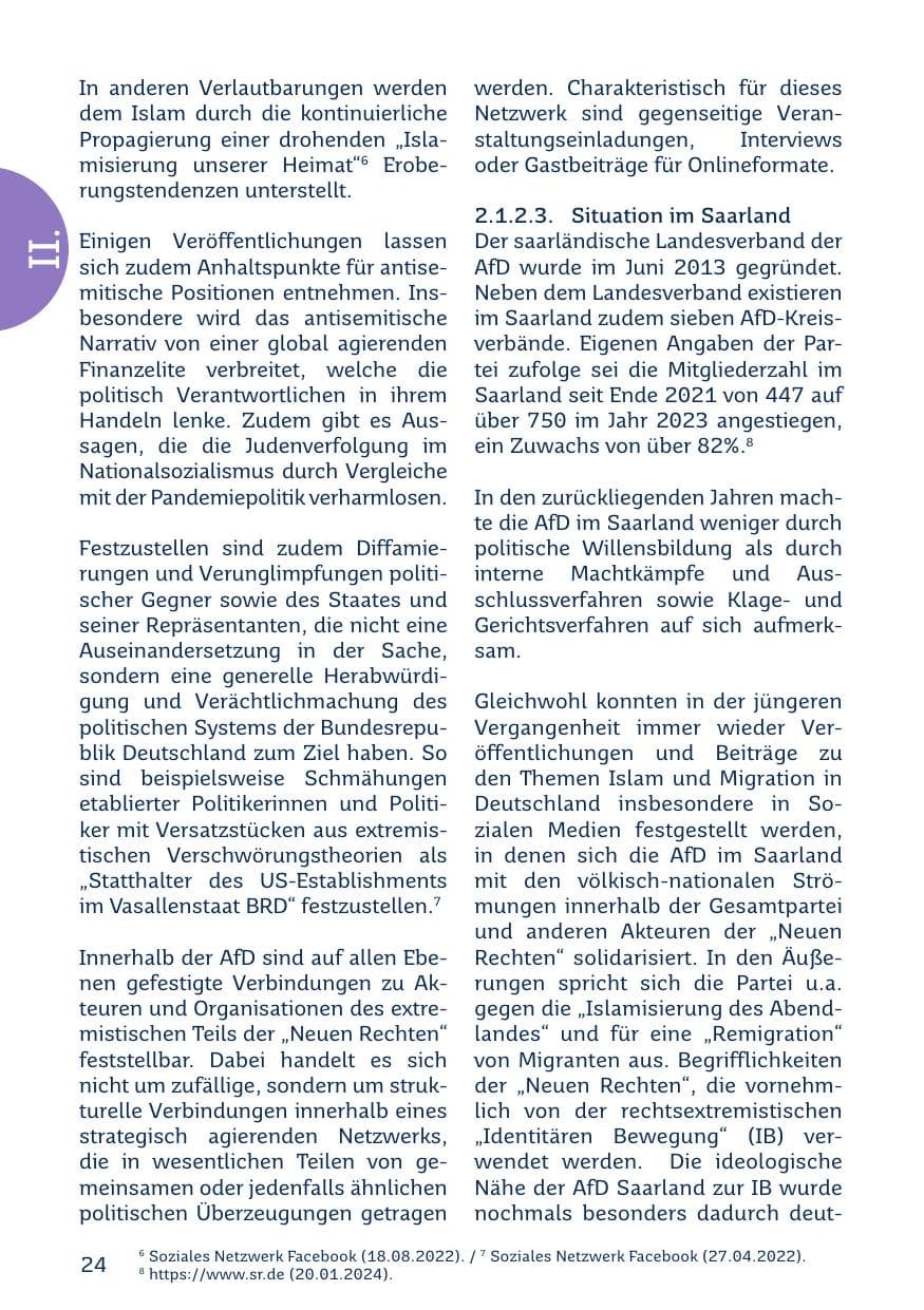 Seite 24 des Verfassungsschutzbericht 2023 Saarland