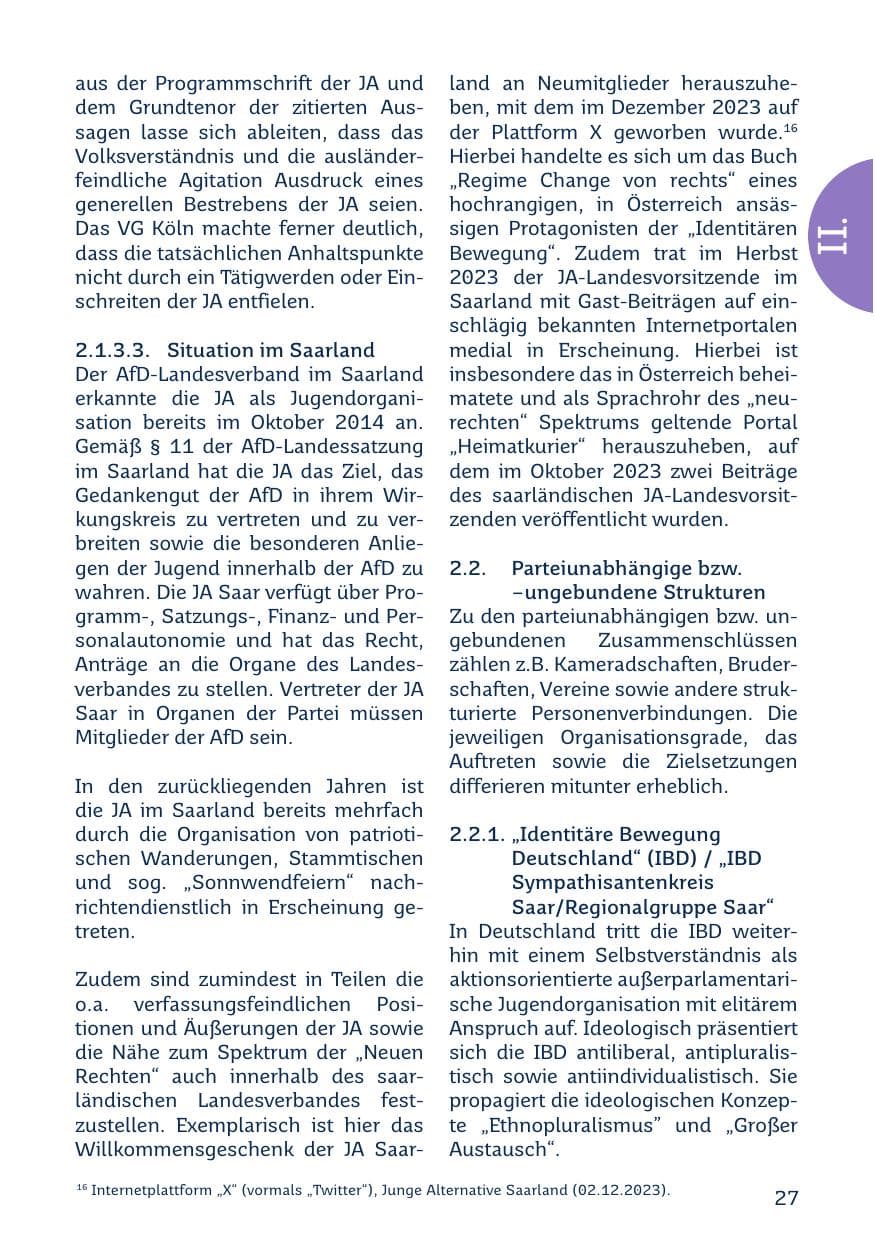 Seite 27 des Verfassungsschutzbericht 2023 Saarland