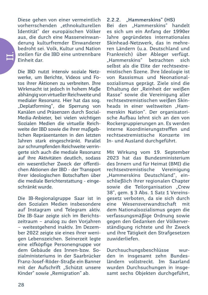 Seite 28 des Verfassungsschutzbericht 2023 Saarland