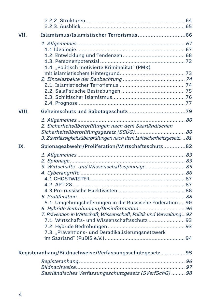 Seite 4 des Verfassungsschutzbericht 2023 Saarland