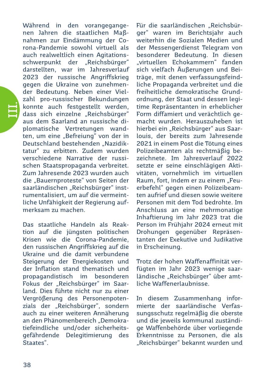 Seite 38 des Verfassungsschutzbericht 2023 Saarland