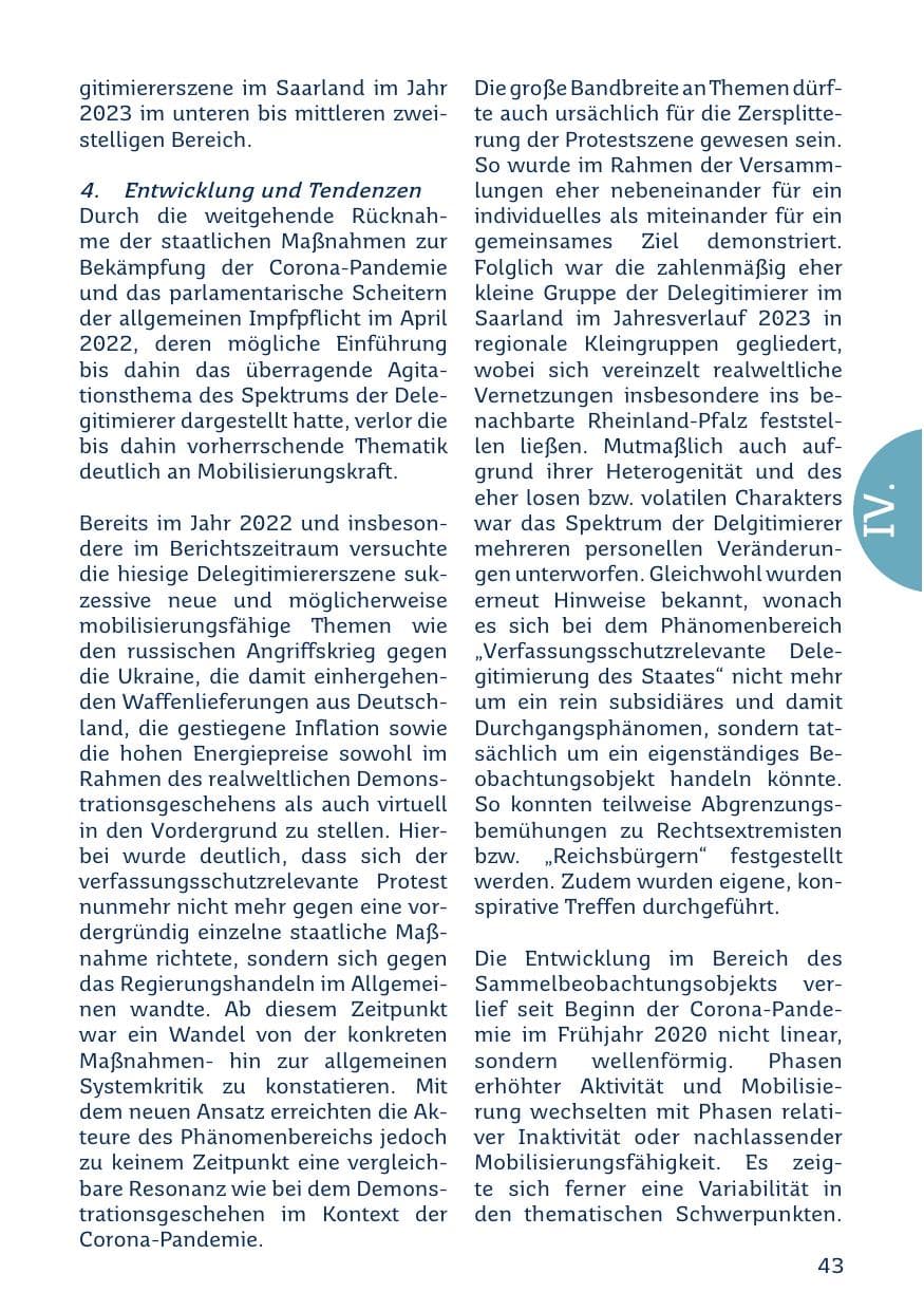 Seite 43 des Verfassungsschutzbericht 2023 Saarland