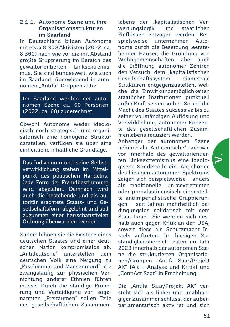 Seite 51 des Verfassungsschutzbericht 2023 Saarland