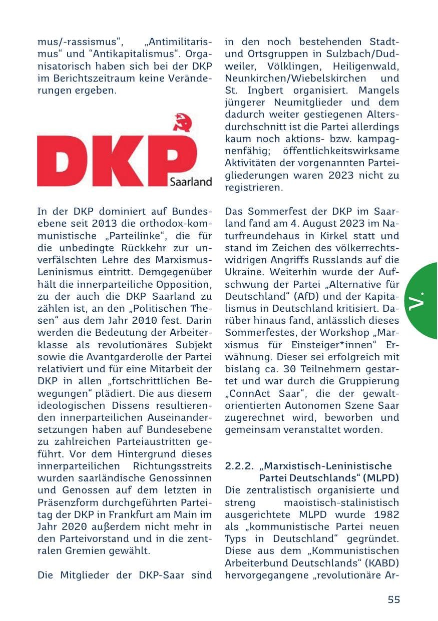 Seite 55 des Verfassungsschutzbericht 2023 Saarland