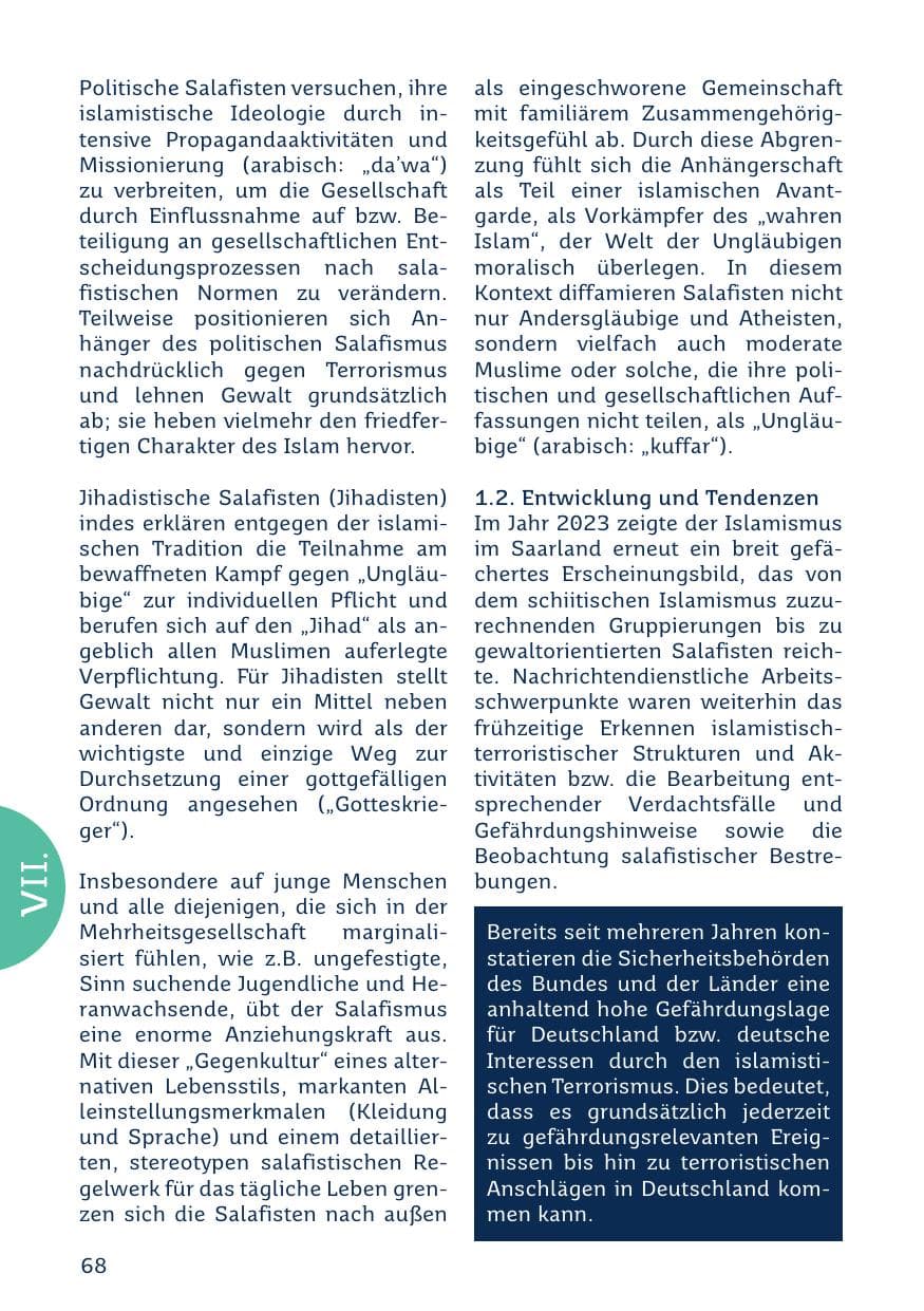 Seite 68 des Verfassungsschutzbericht 2023 Saarland