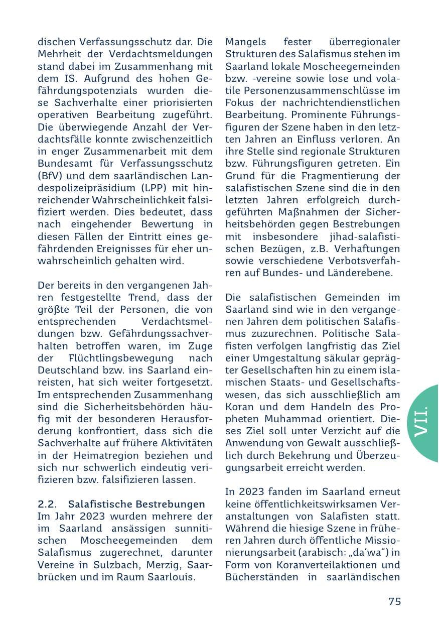 Seite 75 des Verfassungsschutzbericht 2023 Saarland