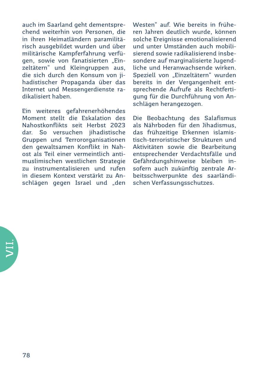 Seite 78 des Verfassungsschutzbericht 2023 Saarland