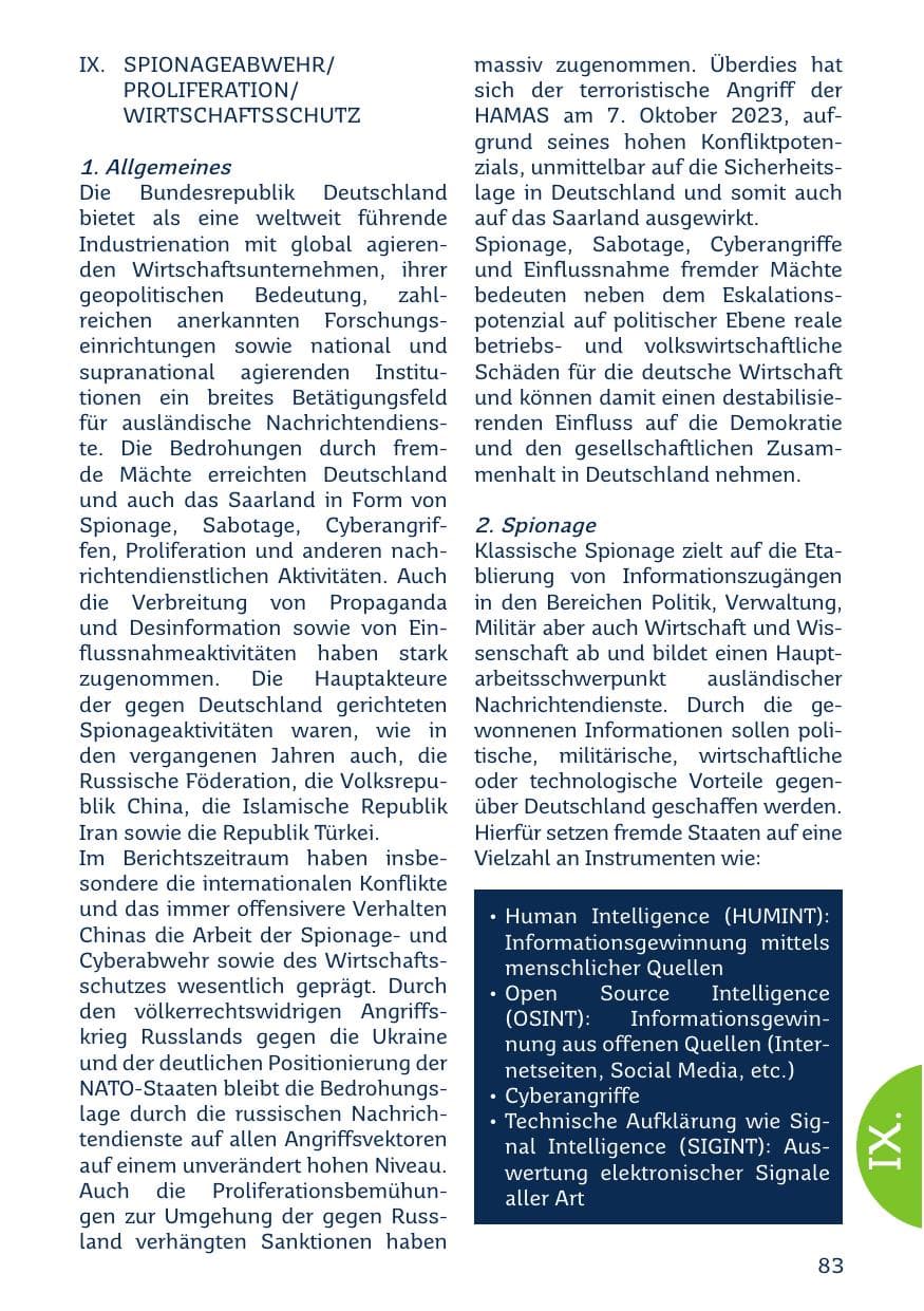 Seite 83 des Verfassungsschutzbericht 2023 Saarland