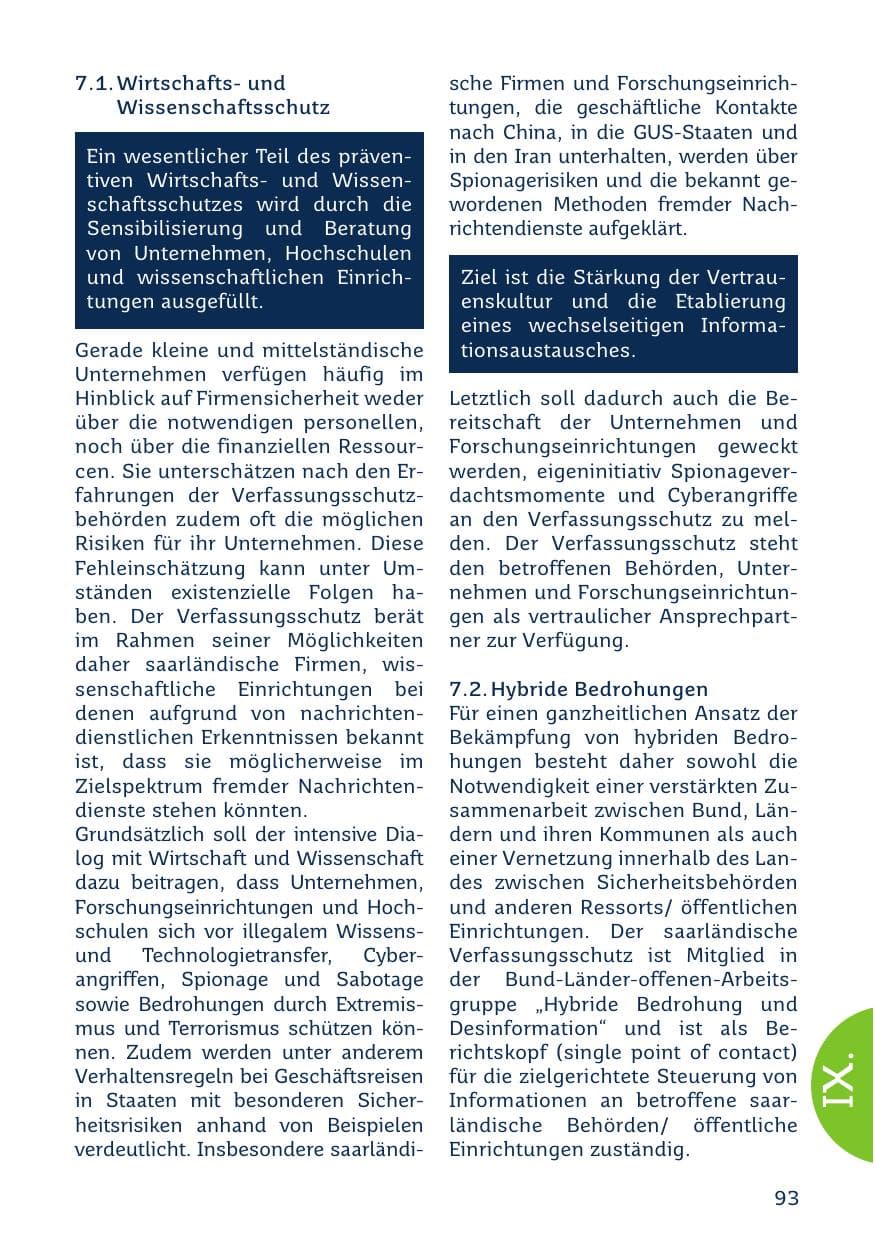 Seite 93 des Verfassungsschutzbericht 2023 Saarland