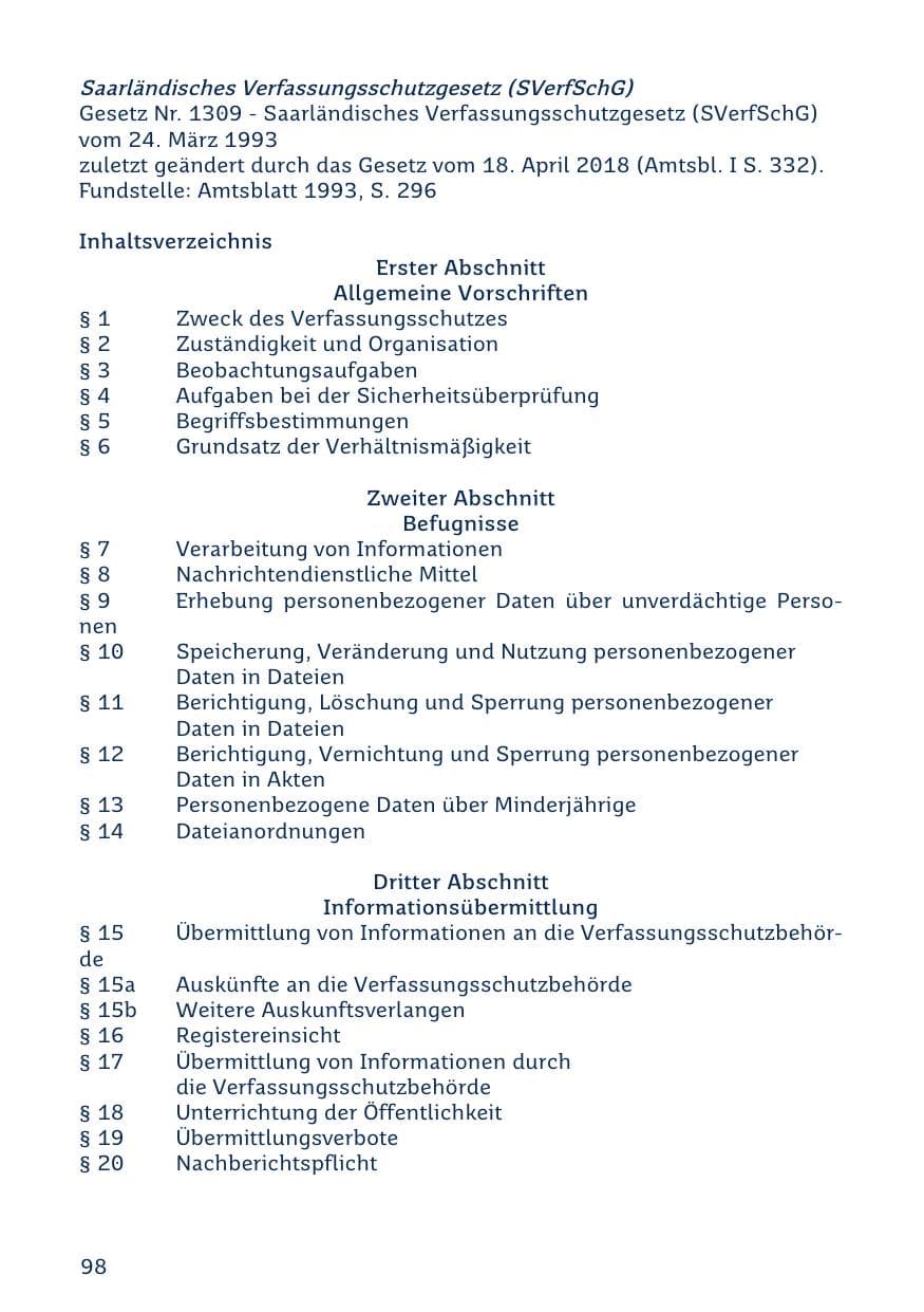 Seite 98 des Verfassungsschutzbericht 2023 Saarland