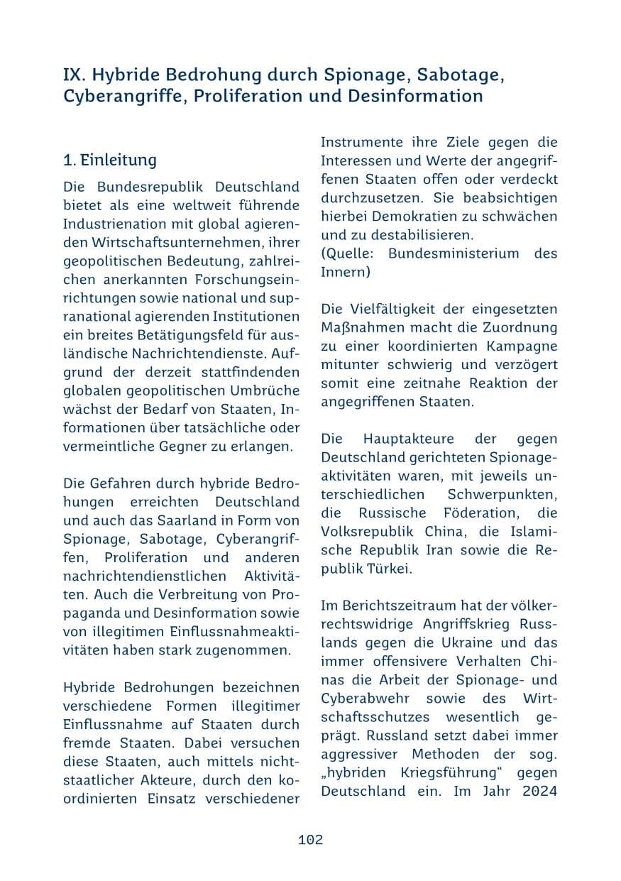 Seite 102 des Verfassungsschutzbericht 2024 Saarland