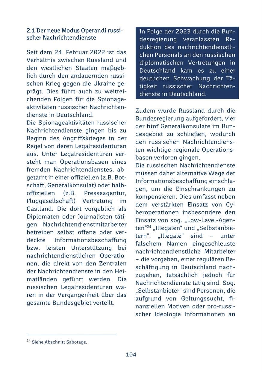 Seite 104 des Verfassungsschutzbericht 2024 Saarland