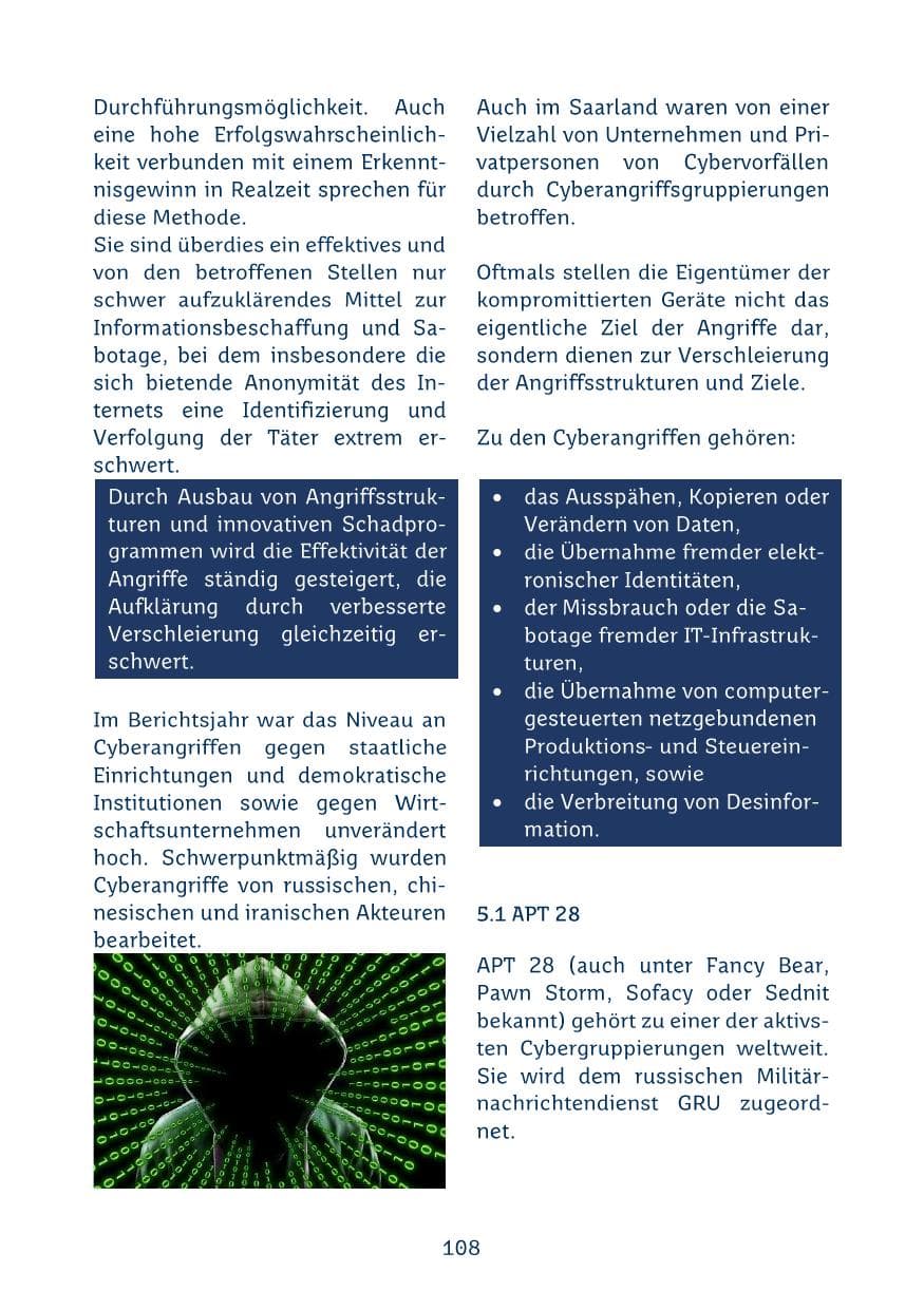 Seite 108 des Verfassungsschutzbericht 2024 Saarland