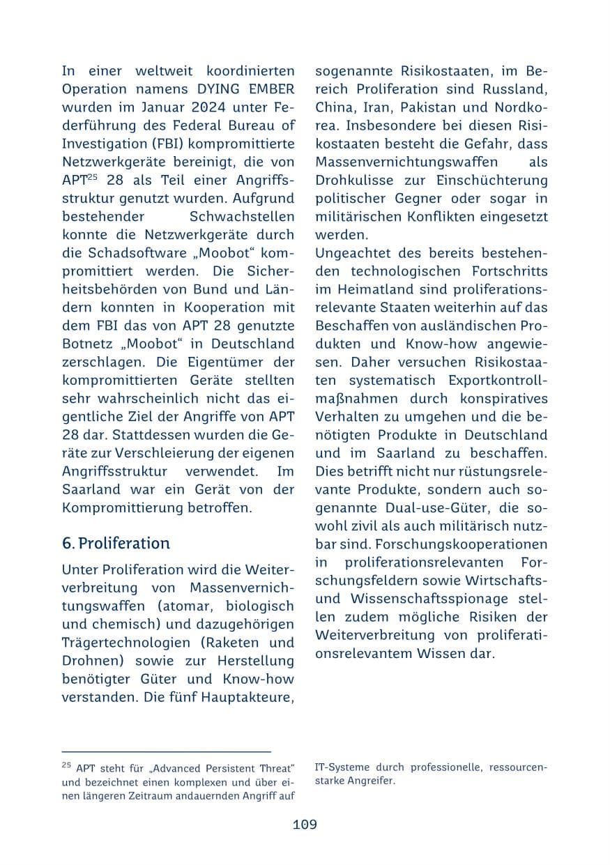 Seite 109 des Verfassungsschutzbericht 2024 Saarland