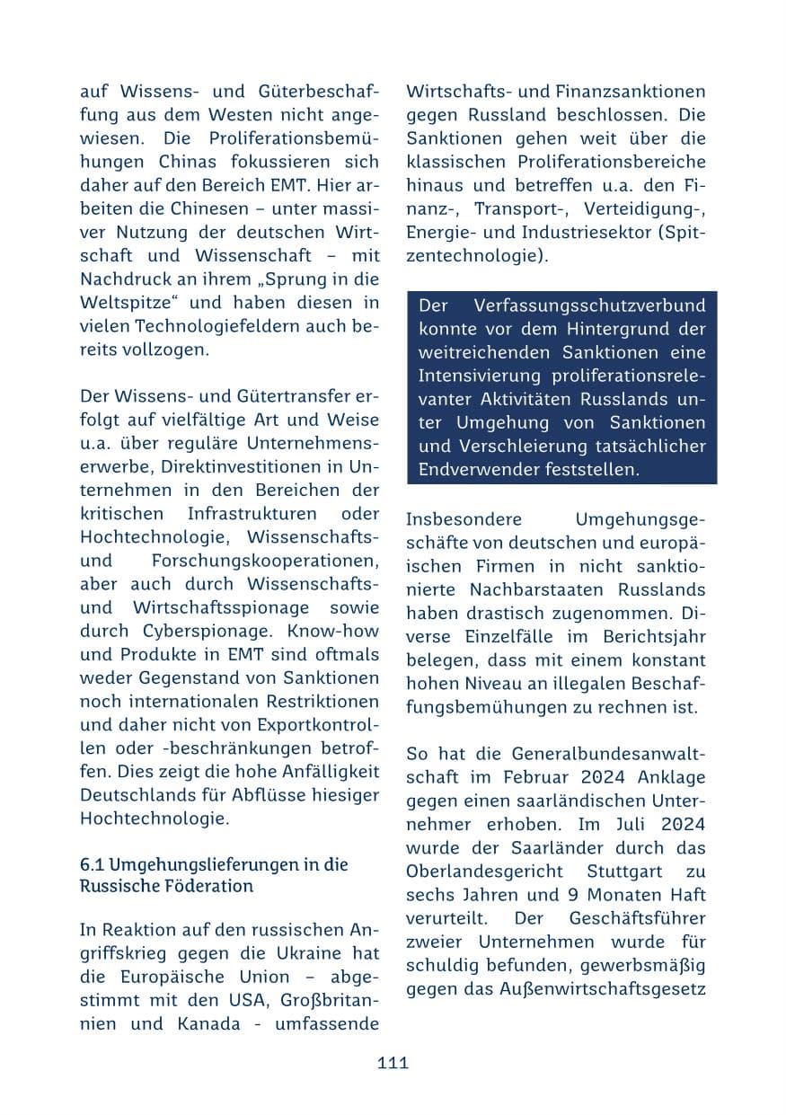 Seite 111 des Verfassungsschutzbericht 2024 Saarland