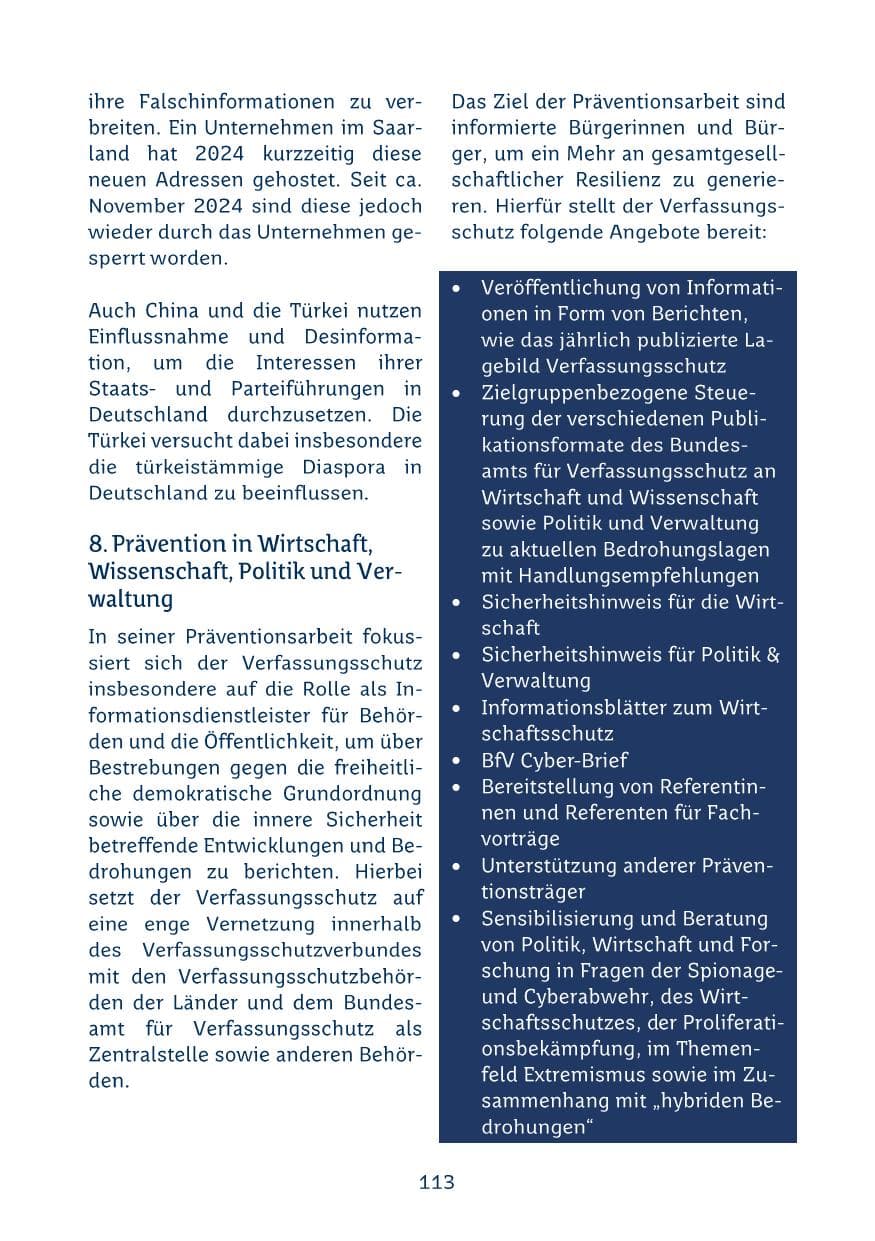 Seite 113 des Verfassungsschutzbericht 2024 Saarland