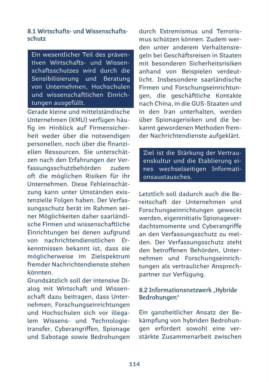 Seite 114 des Verfassungsschutzbericht 2024 Saarland