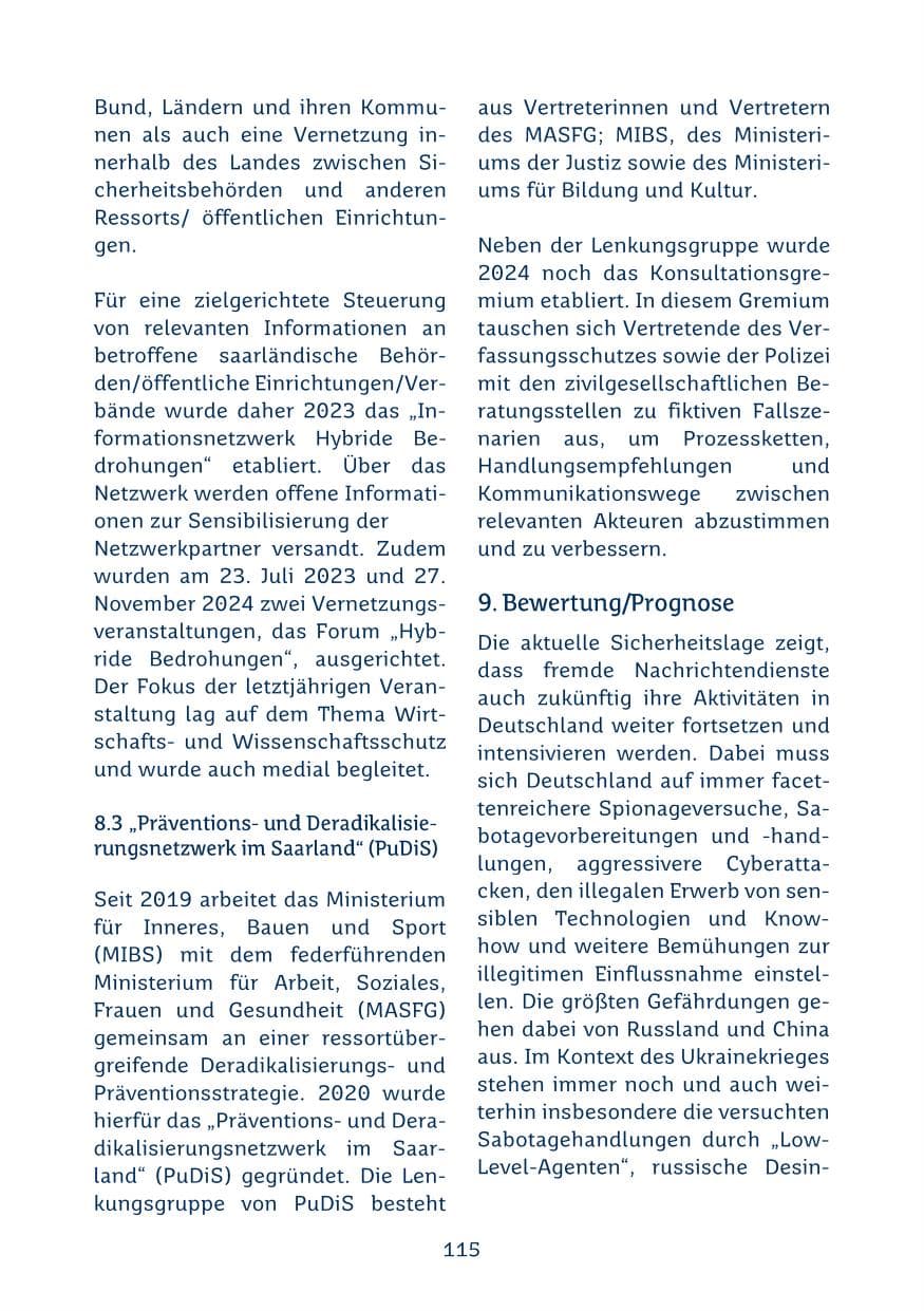 Seite 115 des Verfassungsschutzbericht 2024 Saarland