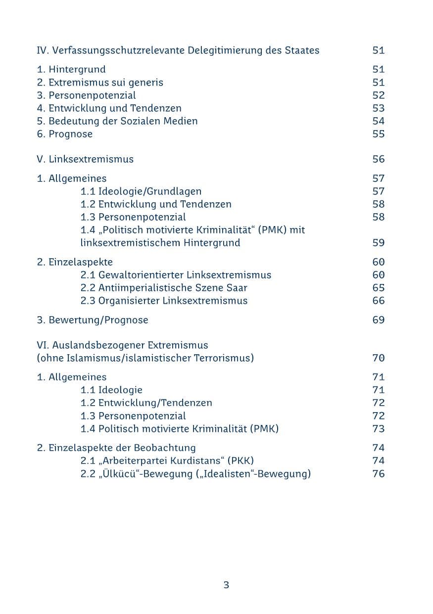 Seite 3 des Verfassungsschutzbericht 2024 Saarland
