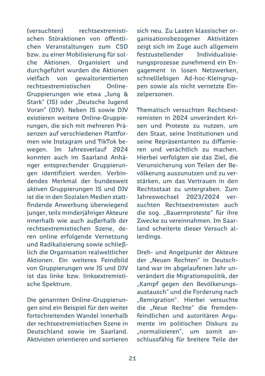 Seite 21 des Verfassungsschutzbericht 2024 Saarland
