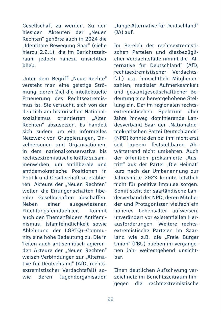 Seite 22 des Verfassungsschutzbericht 2024 Saarland
