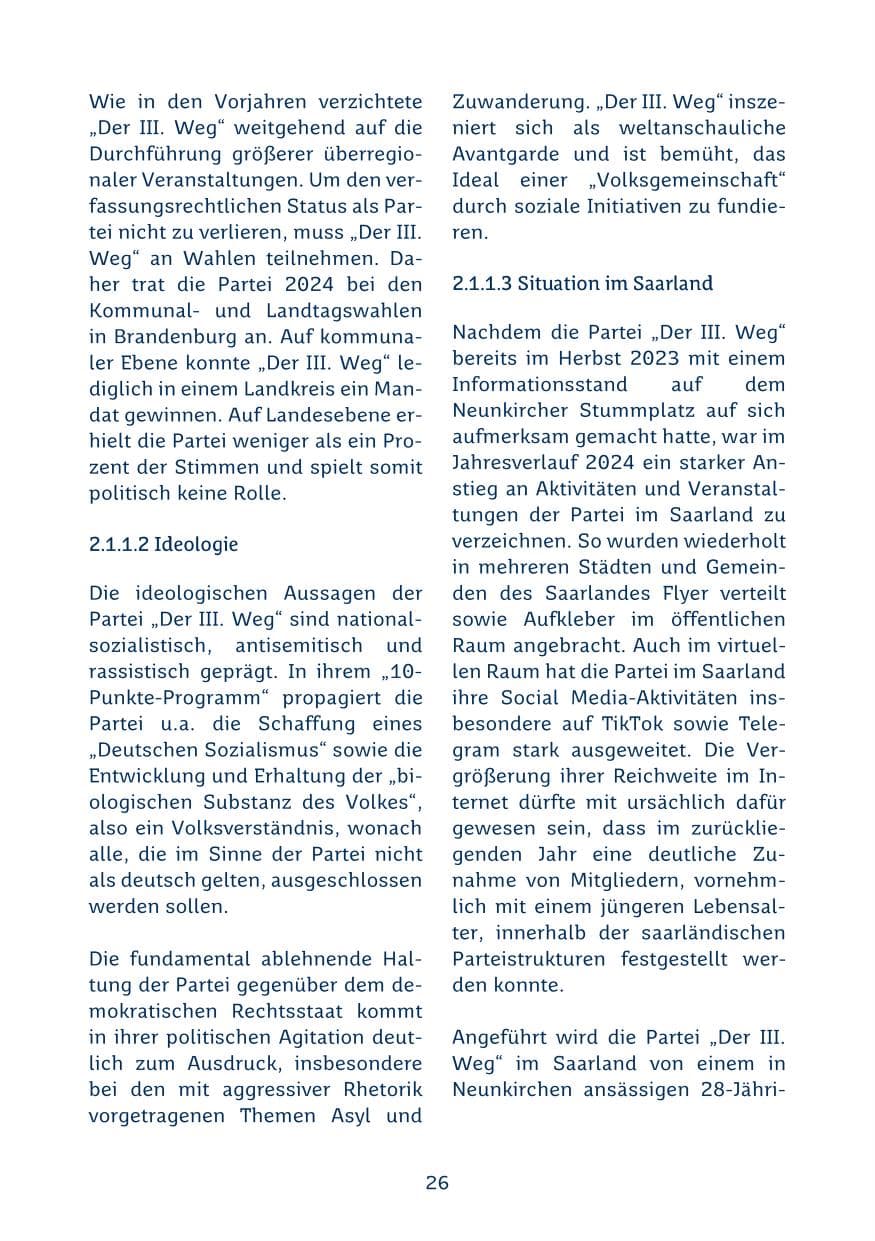 Seite 26 des Verfassungsschutzbericht 2024 Saarland
