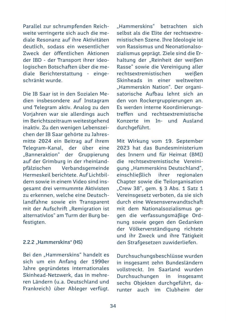 Seite 34 des Verfassungsschutzbericht 2024 Saarland