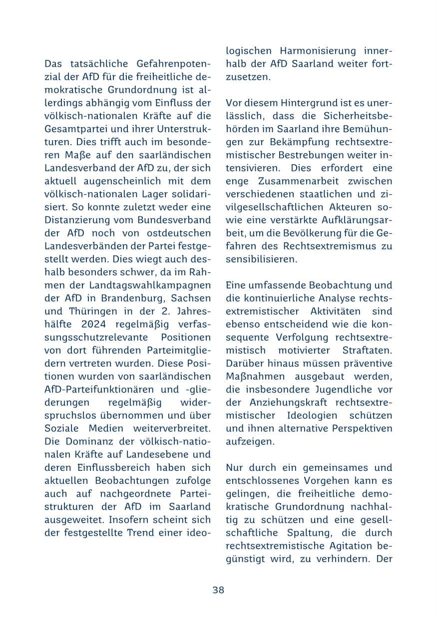 Seite 38 des Verfassungsschutzbericht 2024 Saarland