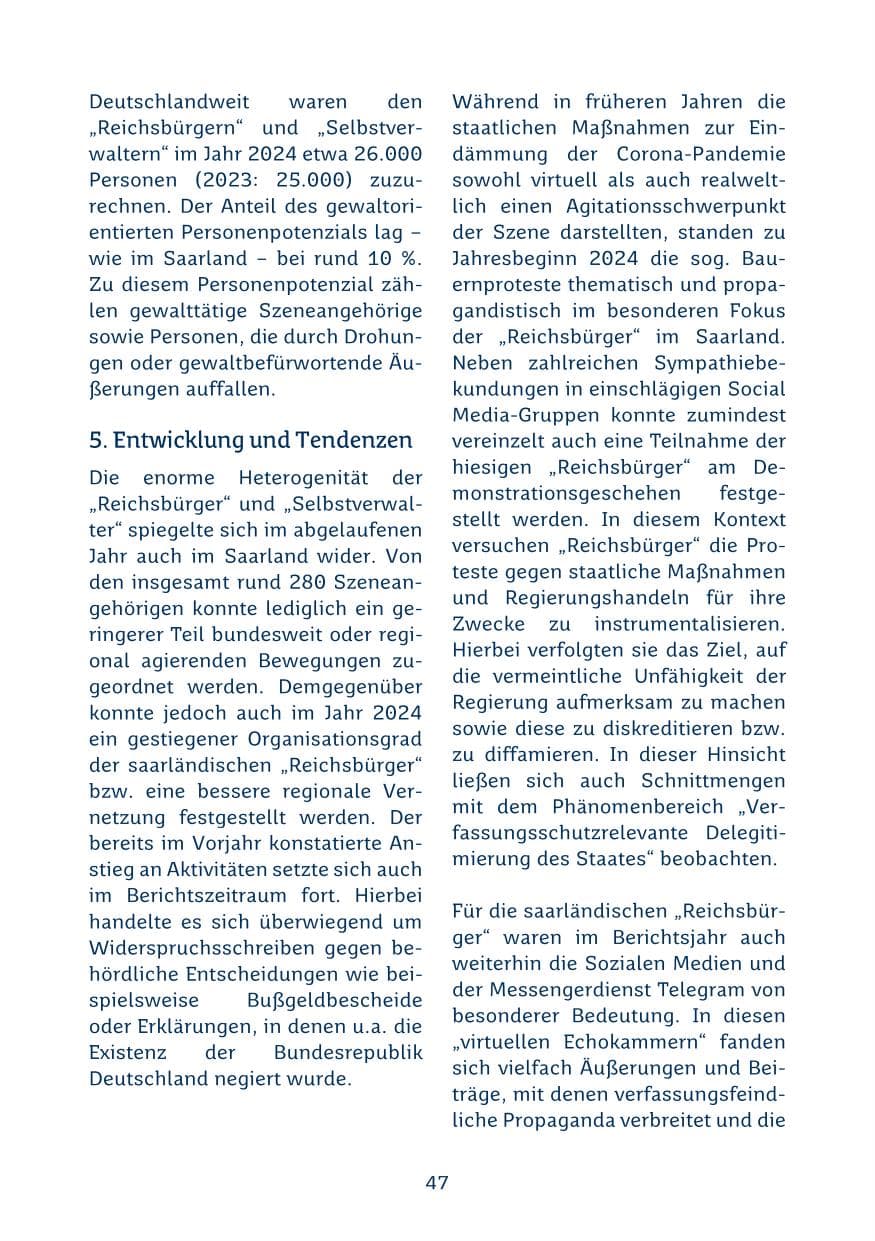 Seite 47 des Verfassungsschutzbericht 2024 Saarland