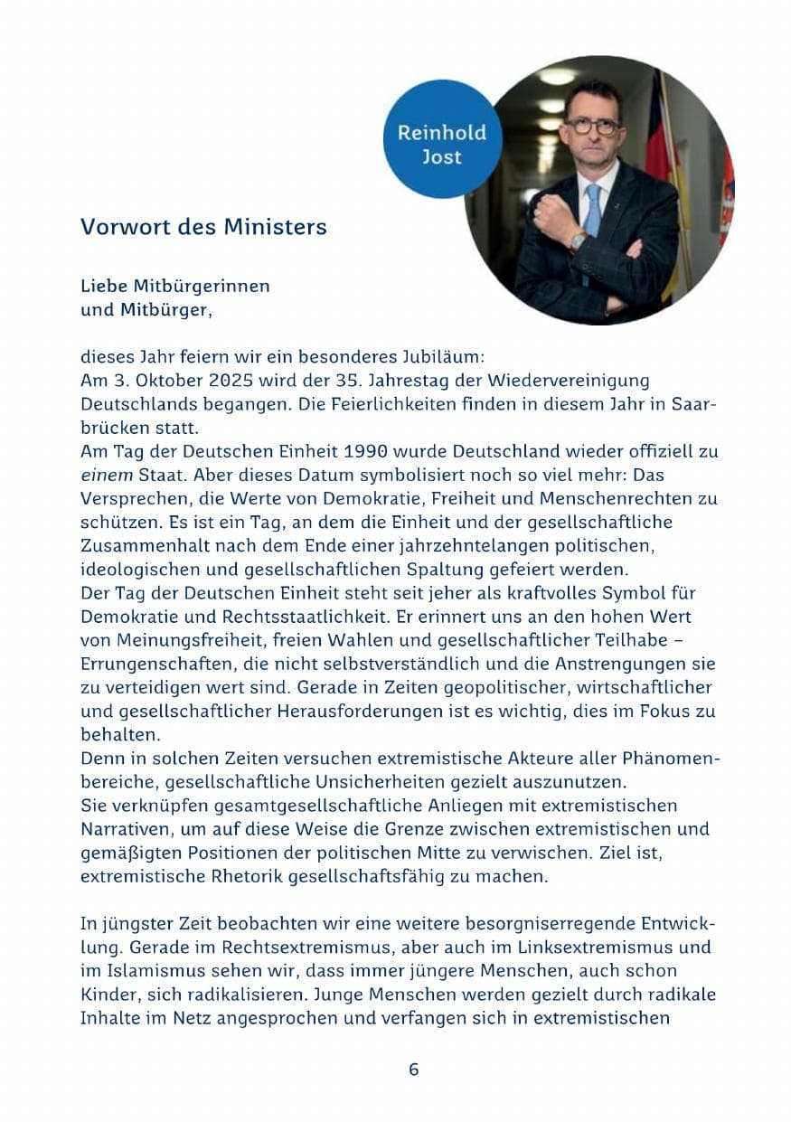 Seite 6 des Verfassungsschutzbericht 2024 Saarland