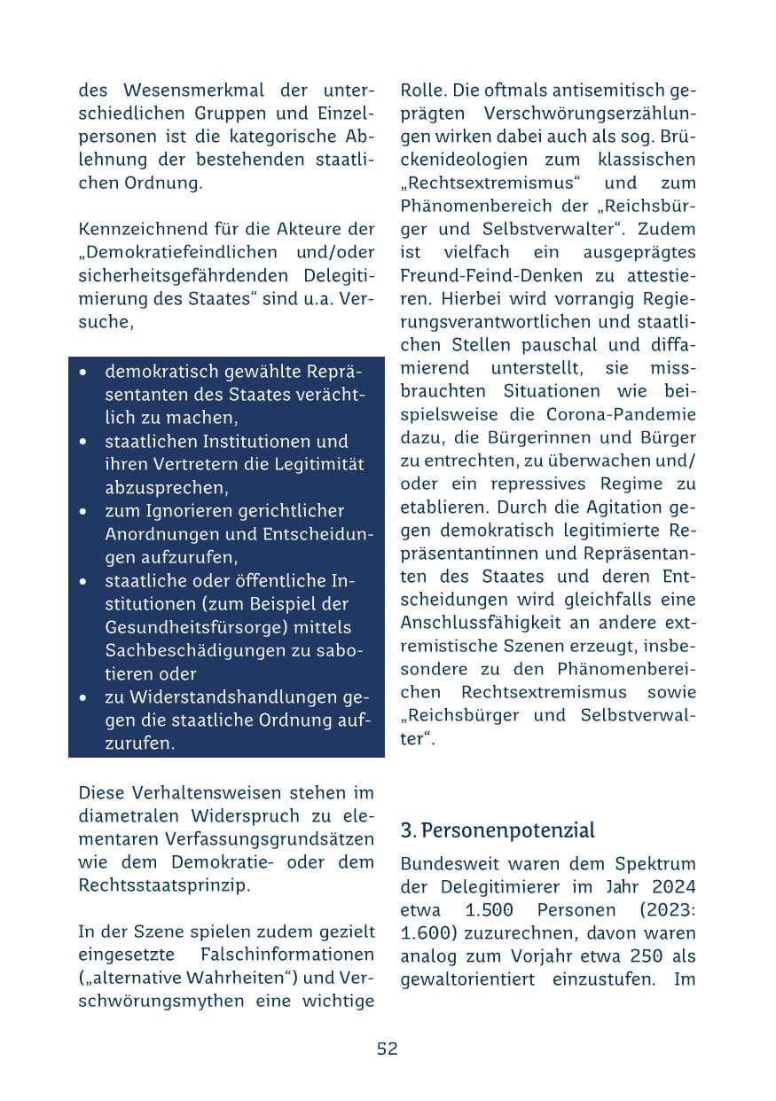 Seite 52 des Verfassungsschutzbericht 2024 Saarland