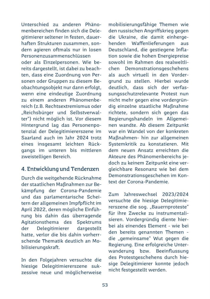 Seite 53 des Verfassungsschutzbericht 2024 Saarland