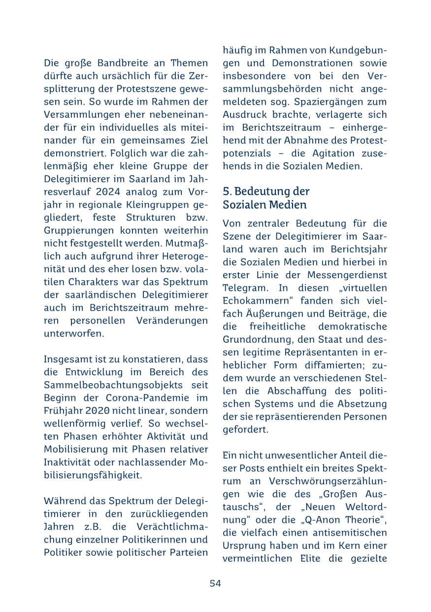 Seite 54 des Verfassungsschutzbericht 2024 Saarland