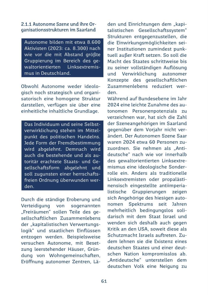 Seite 61 des Verfassungsschutzbericht 2024 Saarland